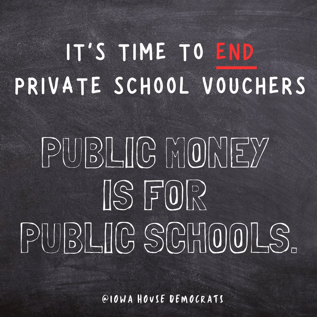 iowahousedems's tweet photo. The Governor's voucher plan has cost Iowa taxpayers almost $400 million. It’s time to end private school vouchers and invest in the 485,000 kids in public schools. #ialegis #peopleoverpolitics https://t.co/tqsaDpzjl1