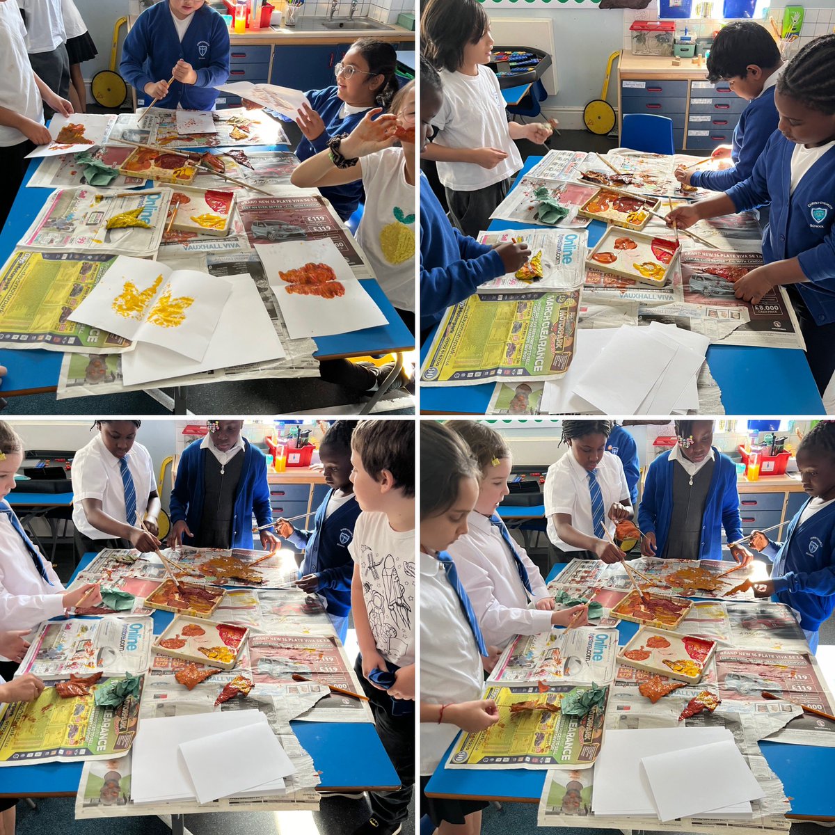 CPrimarywales's tweet photo. Year 3/4 explored symmetry using autumn leaves and printing techniques. #CCexpressiveart #CCmaths https://t.co/B5iUeNZu9J