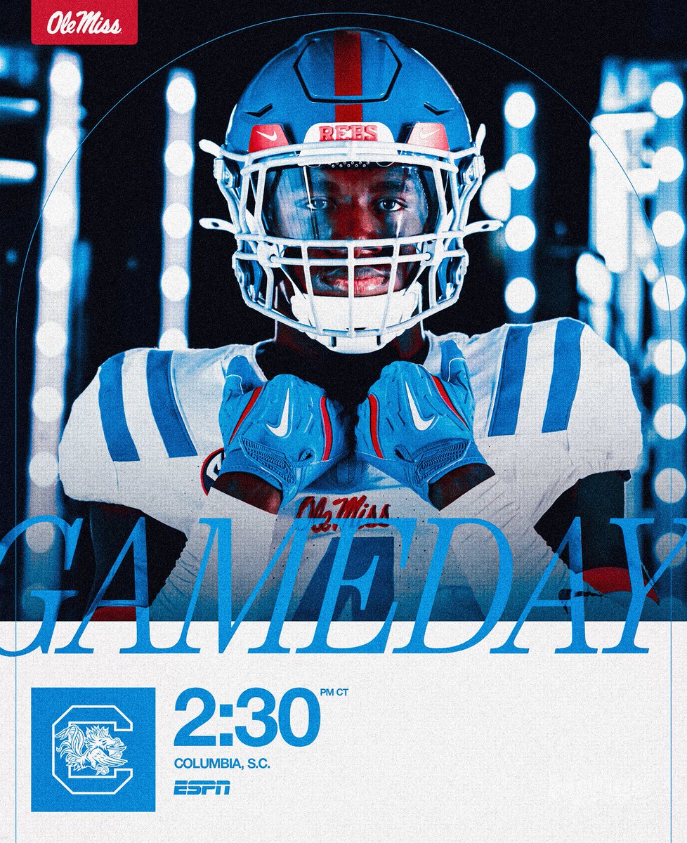 IT'S GAMEDAY ‼️

🆚 South Carolina
🏟️ Williams-Brice Stadium
🕚 2:30 PM CT
📺 ESPN
💻 espn.com/watch
🎙️ olemisssports.com/watch