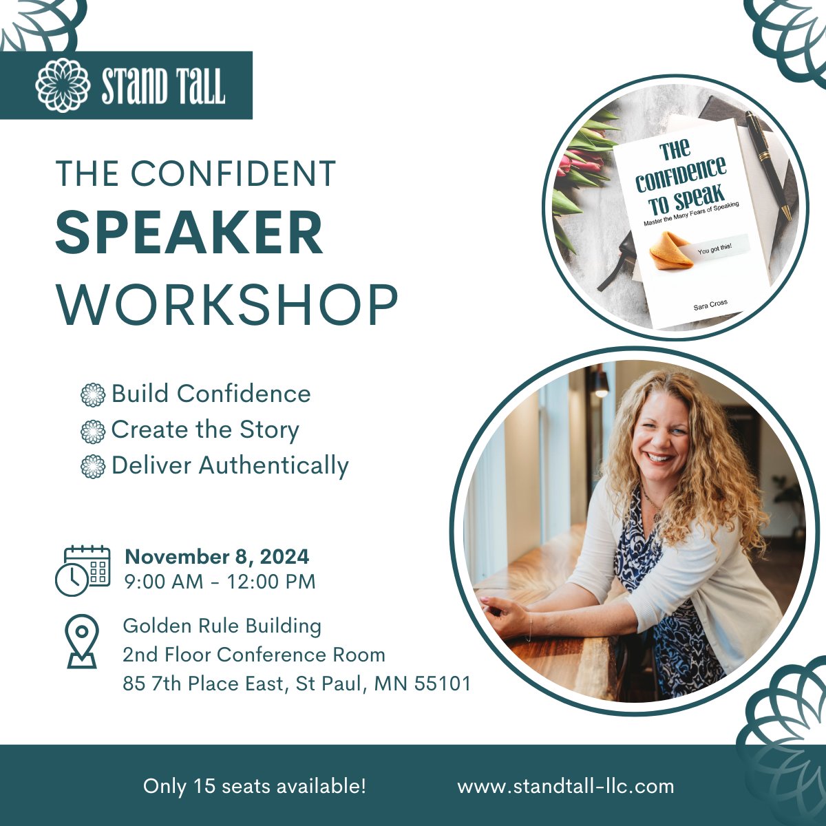 STANDTALL_LLC's tweet photo. This workshop is designed to eliminate your fear of speaking and build a foundation for you to grow from.
You are completely capable of becoming a confident presenter.
Let me show you.

Register here: https://t.co/z8PzJLK7Hx https://t.co/xFFsD02j8m