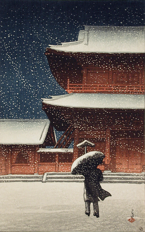 JapanTraCul's tweet photo. Zōjōji in Snow, by Kawase Hasui, 1922 https://t.co/PAaL3T3BIX