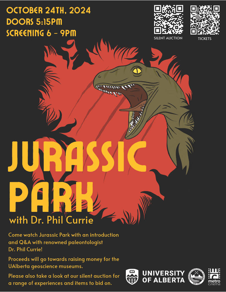 Our friends at UofA's Earth &amp; Atmospheric Science dept. are holding a screening of Jurassic Park, with a Q&amp;A with Dr. Phil Currie: lnkd.in/gQYBg7pp

There is also a silent auction with various experiences and family admission passes to the RAM: lnkd.in/gC65WeP3