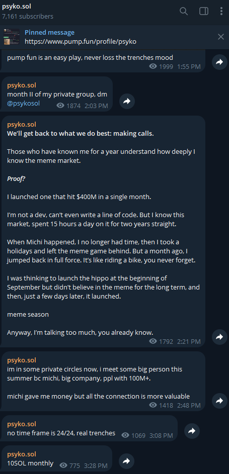 xrpmeplz's tweet photo. The $Michi Dev is something else... cant believe i actually respected this dude as long as i did. 

This is the 3rd private call group in the last 60 days, charging anywhere from 3 to 20 sol (this time 10 sol), and all he's done is rug his loyal followers over and over (and over) again for thousands of Solana, deleting groups and repeating the cycle again.

his blueprint is pretty simple:

A. He surfs Pinterest for shitty memes, uses shitty tickers, throws heavy amount of sol at it while bundling other wallets, burns some of the supply to get you to buy more (while dumping through the other wallets) and farms it to the ground

B. Same strategy as A, except he doesnt admit he's the dev and flat out RUGS the fuck out of you all.

This dude is a fucking grifter, brokie loser. doesnt deserve an ounce of respect. I also know he's got a horrible gambling addiction in real life, lives at the casinos and will end up broke in less than a year.