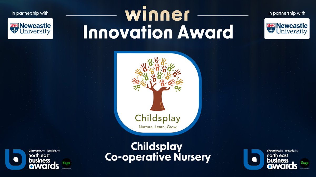 First up, it's the Innovation Award, in partnership with <a href="/UniofNewcastle/">Newcastle University</a>, with 3 fantastic finalists:
 
- Childsplay Co-operative Nursery
- Cell Pack Solutions Ltd
- <a href="/BigBite/">Big Bite</a>

Who will take home the award? It goes to... Childsplay Co-operative Nursery. Congrats!

#NEBizAwards