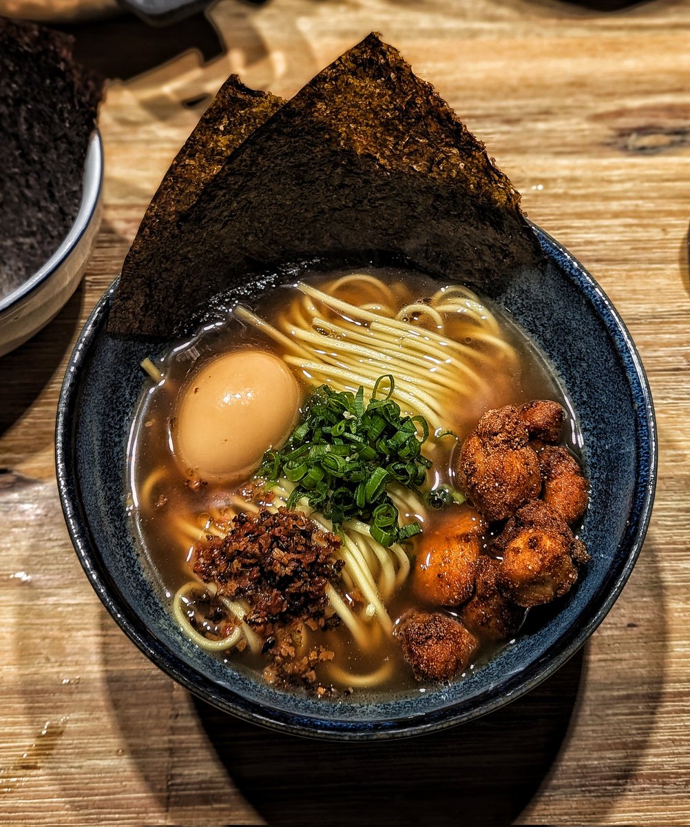 ashritocyte's tweet photo. Ramen #8 of 2024. Tamarind-shoyu, fried negi-bacon, ajitama, negi and nori -- too experimental for my first shoyu. https://t.co/kTb5dffboJ