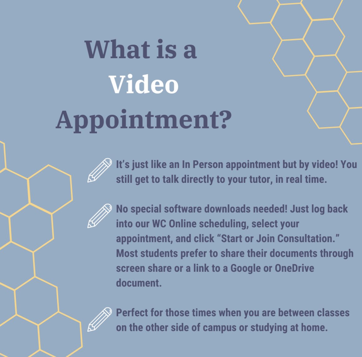 Not near Clough but need to talk with someone about a writing or communication project? Try a video appointment! Super convenient, no special software needed. Just log on and talk to a tutor. Book an appointment here: gatech.mywconline.com #georgiatech #writing #access