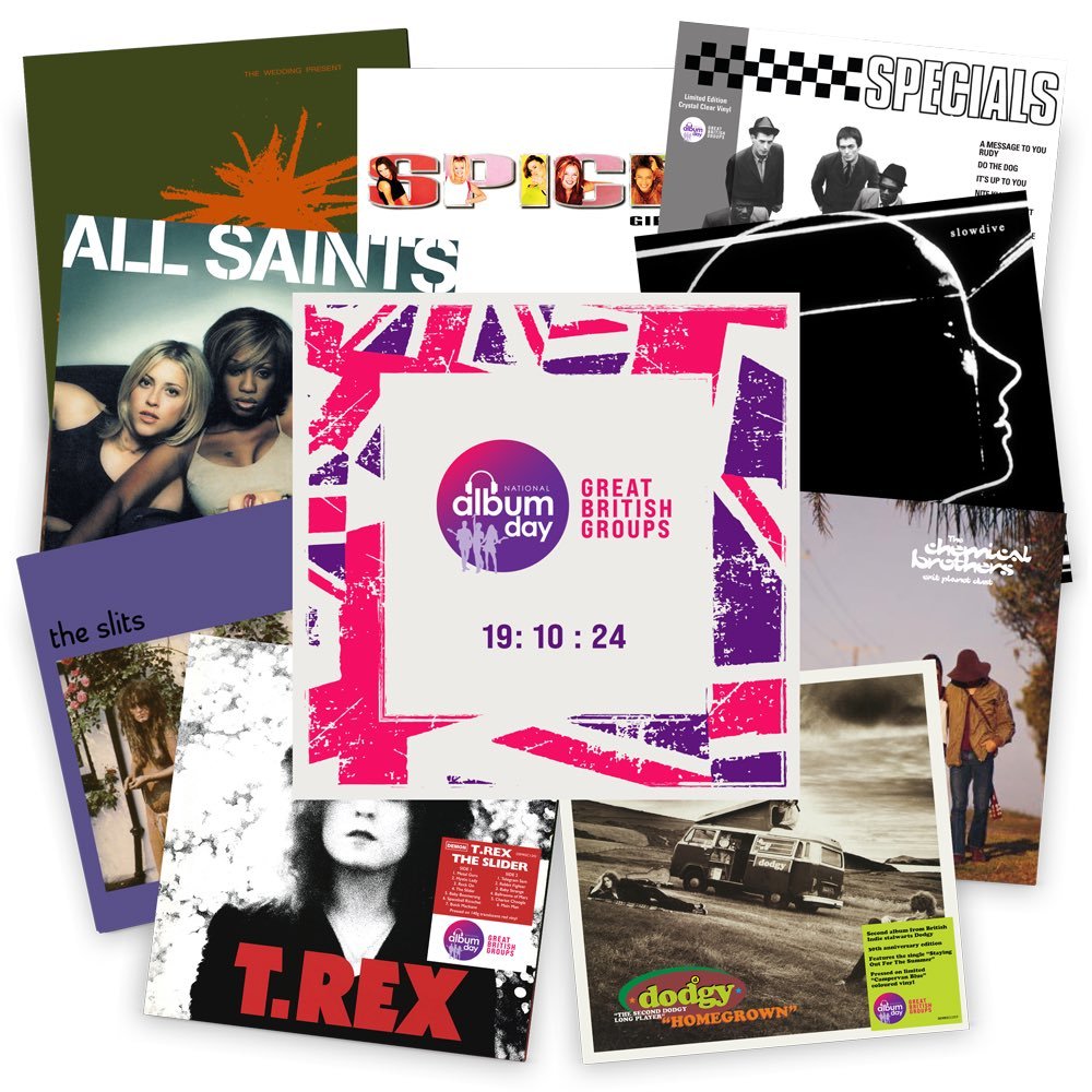 RoughTrade's tweet photo. THIS OCTOBER

@AlbumDayUK spotlights Great British Groups, featuring the likes of T.Rex, Suede, The Slits, The Chemical Brothers, Sugababes  more.

Now pre-ordering at https://t.co/WF2YcZFXn3. More limited edition titles available in-stores from 19/10: https://t.co/FB9jJFCWla https://t.co/w5RoxywO56
