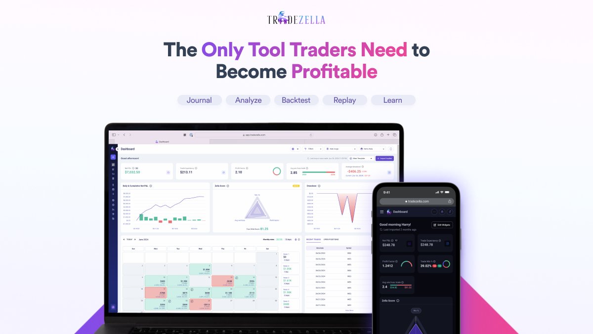 TradeZella's tweet photo. Introducing TradeZella, the most powerful trading tool to:

🔹 Track your trades
🔹 Analyze your performance
🔹 Backtest your strategies
🔹 Review in-depth reports
🔹 Journal your process
🔹 Replay your sessions

Everything you need to elevate your trading game—all in a single platform.

Learn how TradeZella can make a difference in your trading! 👇