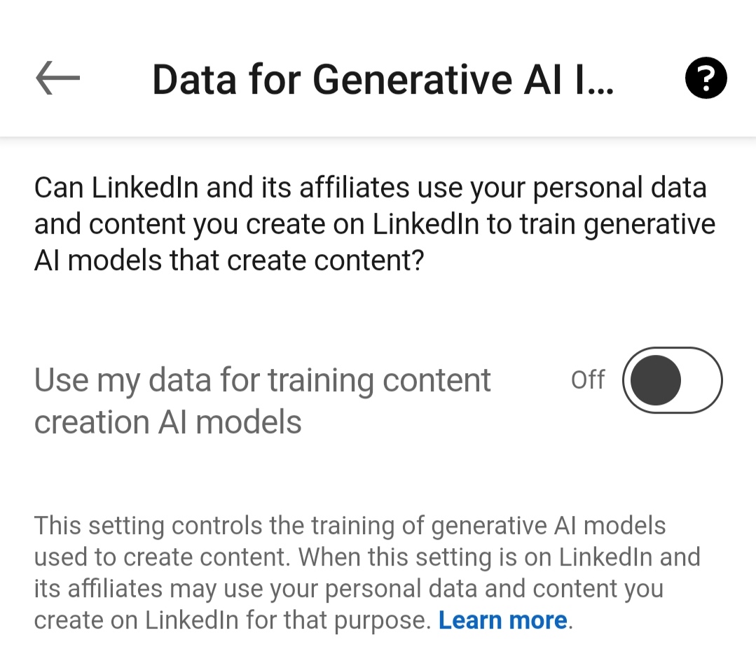 codename_tmp3's tweet image. To those using @LinkedIn, by default Linkedin is able to use your personal data for Generative AI purposes. s
So to switch this off, go to settings, then click on Data privacy and click Data for Generative AI. That's were it can be turned off.
(Use image below as a Reference)