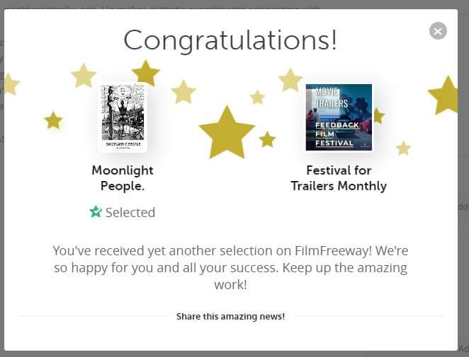 "Congrats!, your MOVIE TRAILER submission has been officially accepted to the WILDsound Daily Film Festival. 

Thank you WILDsound Film and Screenplay Festival !!!

<a href="/wildsoundfest/">WILDsound Feedback Festival</a>