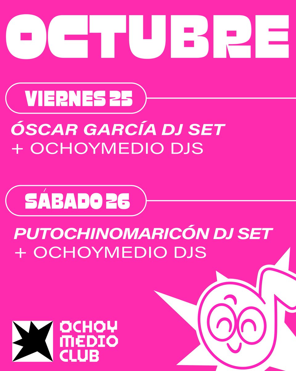 La estabais pidiendo y aquí está!! 💖🎉 La programación completa para este mes con Abril Zamora, Coolnenas, <a href="/_albxreche/">no soy alba</a>, Putochinomaricón, Óscar García y muuucho más todos los viernes y sábado en Joy Eslava!! 

ENTRADAS YA A LA VENTA: bit.ly/tw_ochoymedio_…

#OchoymedioClub