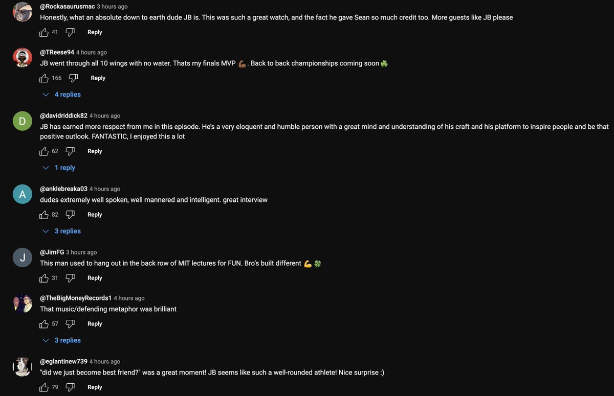 taylorcsnow's tweet photo. Looks like Jaylen Brown gained a ton of new supporters after going on Hot Ones. The YouTube comment section is full of non-NBA fans who've fallen in love with him.
https://t.co/IHz2Njvb5P https://t.co/Qiqy9ONj0s