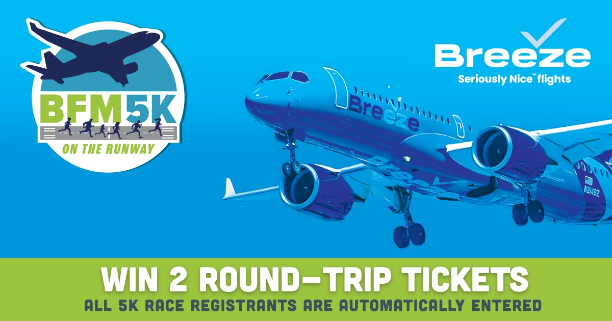 🚨 BIG NEWS! 🚨
Still thinking about joining the BFM 5K? Well, this might seal the deal—every registered runner has a chance to win 2 roundtrip flights on Breeze Airways! 🏃‍♀️✈️

So lace up your shoes and get ready to run—sign up today at BFM5K.com! 🎉

#BFM5K #...