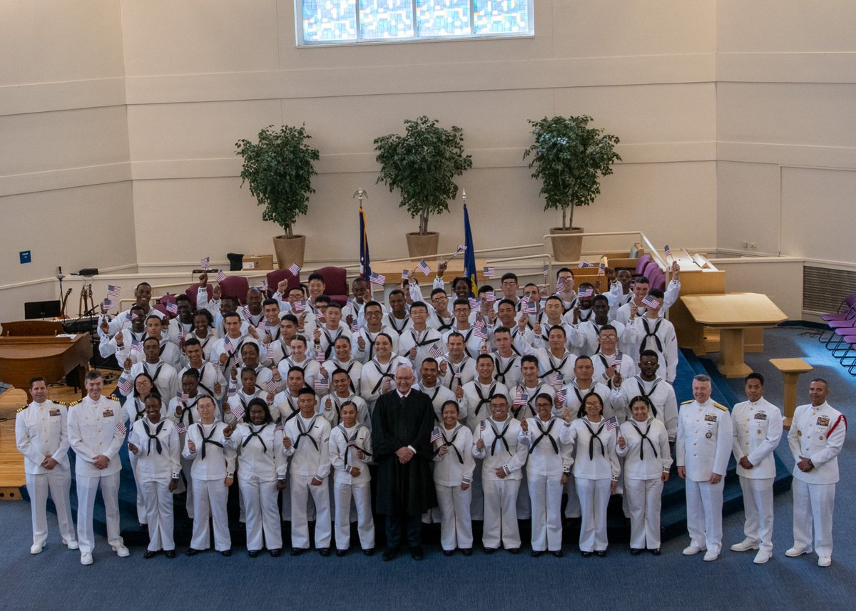 NavyRTC's tweet photo. Congratulations to the Recruits and Sailors who pledged the Naturalization Oath of Allegiance to the United States of America! #RTC #bootcamp #naturalizationceremony https://t.co/kVS6DKrENL