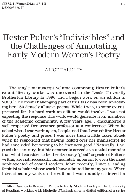 This #NationalPoetryDay the counting question we're asking is about annotations: how many are tolerable? what poetic ideas are divisible or "indivisible"? For example, see Eardley on early modern women's poetry and Hester Pulter's "Indivisibles" (SEL 52,1) bit.ly/3ZKs3ZT