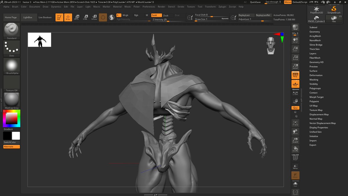 BellemansPablo's tweet photo. @perttibahaaN Heyo, it's been a while but I'm the guy that wanted to make a sculpt of Hastur, the concept frame commissioned by @GutsTheLifter. I'll be the first to say that I'm far from done but here's some WIP screenshots and test render https://t.co/lceum2vPiM