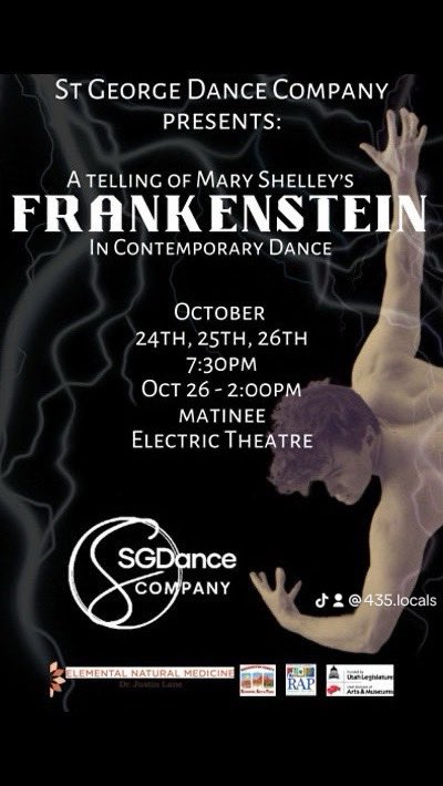 435Locals's tweet photo. 🎃👻 This October 24, 25, and 26, the St. George Dance Company is bringing Mary Shelley’s “Frankenstein” to life on stage – with a twist! 

📍Find out more and grab your tickets on https://t.co/LXAcFhuEa2 🎟️👇

https://t.co/ea9SehvFvZ https://t.co/DPZ8CJGVzw