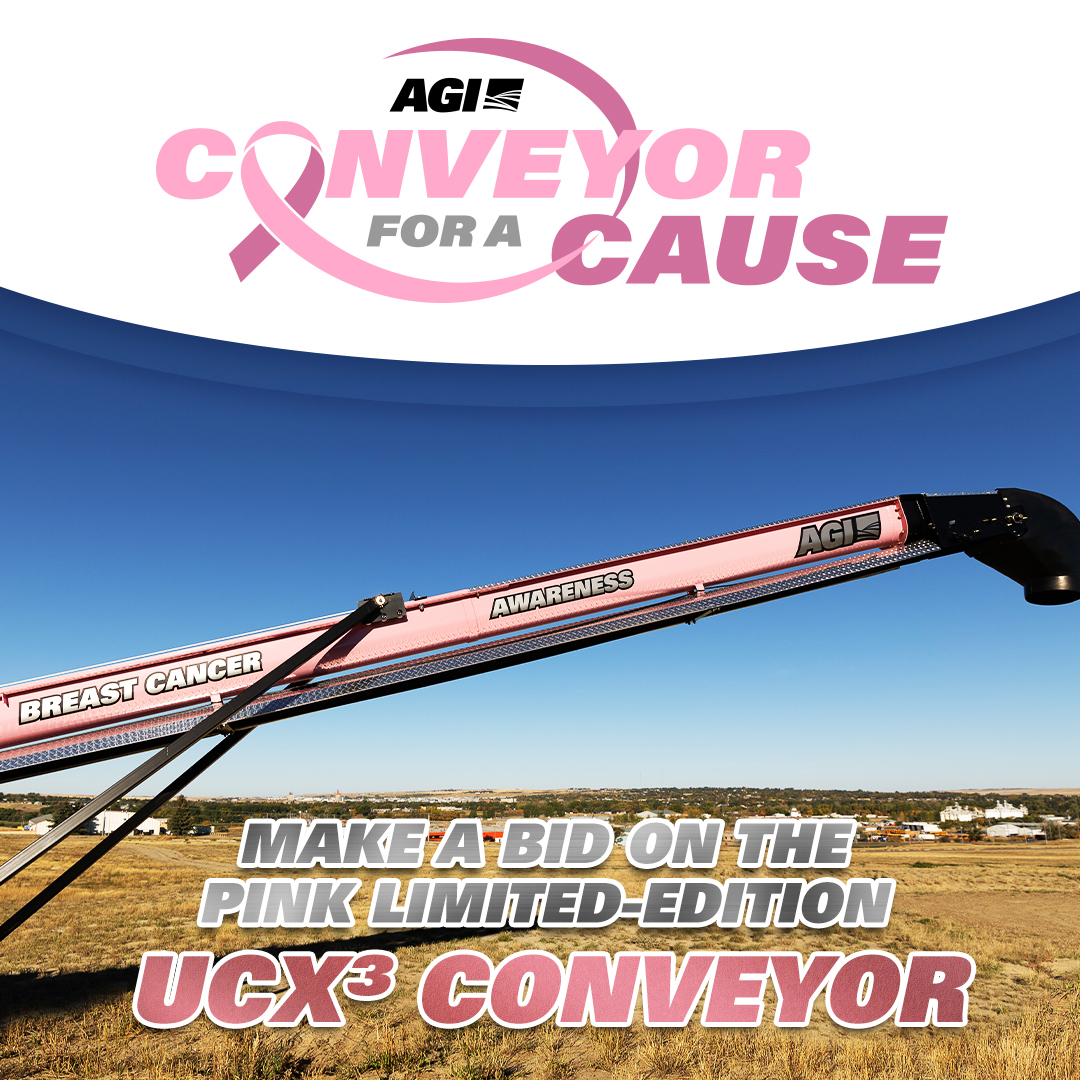 The AGI Batco UCX³ conveyor has gone pink for #BreastCancerAwareness! 

Don’t miss your chance to get your hands on this fully loaded, one-of-a-kind field loader. Proceeds go to the <a href="/cancersociety/">Canadian Cancer Society</a>.

Learn more: aggrowth.com/PinkConveyor

#AGIConveyorForACause
