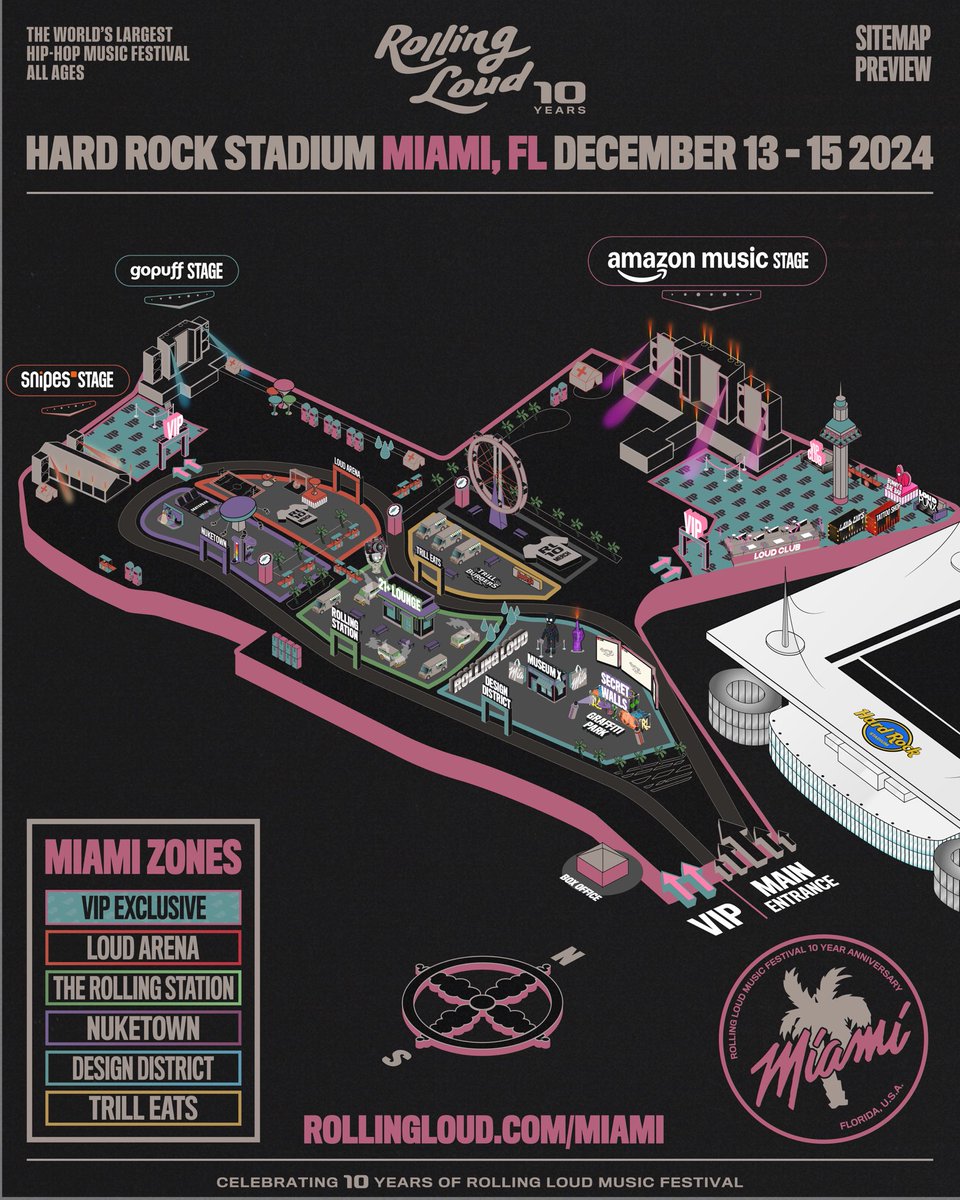 RollingLoud's tweet photo. 10 YEAR ANNIVERSARY SITEMAP PREVIEW

☑️ NEW ZONES &amp; ACTIVITIES
☑️ TENT STAGE IS BACK
☑️ BETTER WEATHER
☑️ EARLIER GATE TIMES

#RLTIP: SET A MEET-UP POINT TO LINK UP WITH YOUR FRIENDS WHEN YOU GET SEPERATED LIKE THE FERRIS WHEEL #RL10Years https://t.co/YCtYIAQU3o