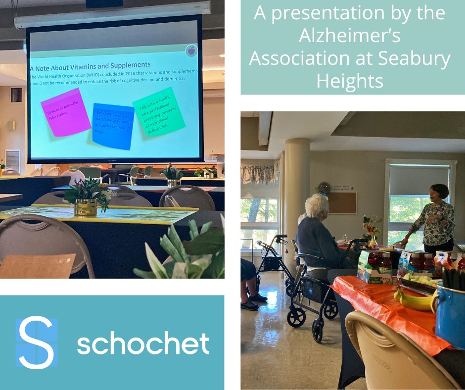 The <a href="/alzassociation/">Alzheimer's Association</a> recently offered residents of RHF's Seabury Heights (managed by Schochet in Worcester, MA) tips on maintaining brain health along with information about Alzheimer's, as part of an ongoing effort by Schochet to provide health education for seniors.