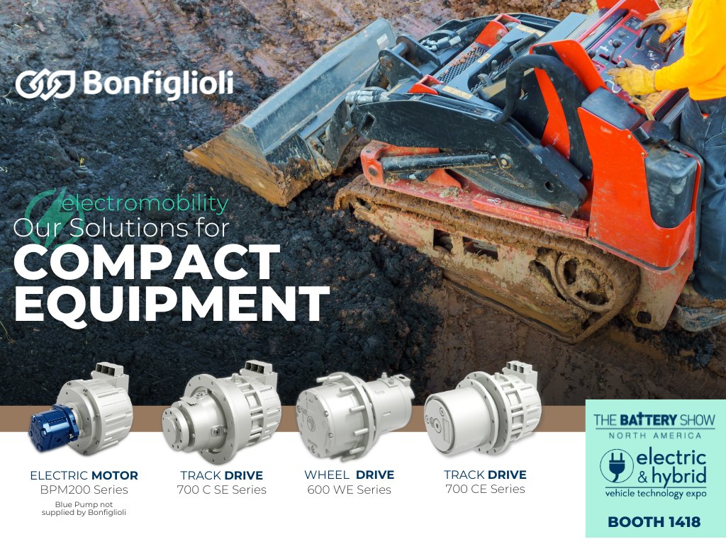 BonfiglioliUSA's tweet image. Power the future of compact equipment with Bonfiglioli&apos;s Electromobility solutions! ⚡️ 

Our 700 C SE, 700 CE, 600 WE, and PM series offer unmatched performance &amp;amp; efficiency.

Join us at the Electric &amp;amp; Hybrid Vehicle Technology Expo in Detroit (Booth 1418) from Oct 8-10. #EVTech