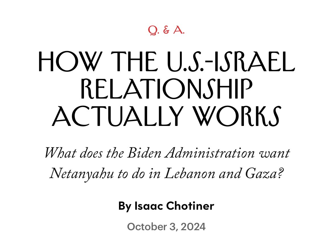 New Interview: I talked to Andrew Miller, who left the State Dept. in June, about why Biden keeps getting misled by Bibi, how the U.S. should approach Israel’s invasion of Lebanon, &amp; how State dealt with Israel’s blocking of humanitarian aid to Gaza. newyorker.com/news/q-and-a/h…