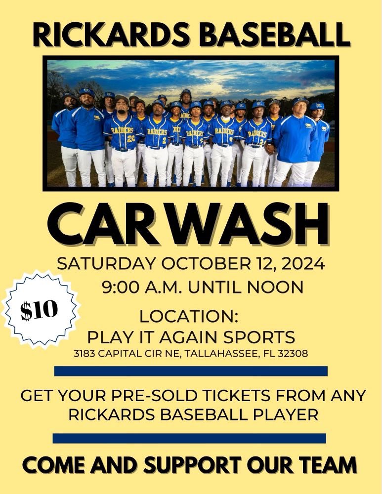 COME GET YOUR CAR NICE AND SHINY NEXT SATURDAY AND SUPPORT RAIDERS BASEBALL ⚾️ 💙💛