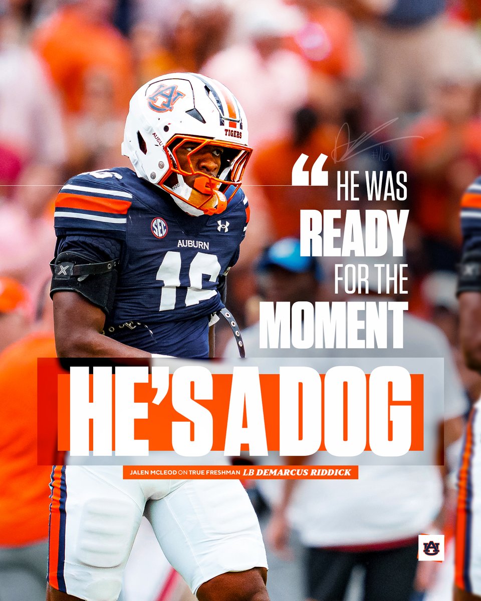 AuburnFootball's tweet photo. True Freshman = True Baller 💯

@DemarcusRiddic is ready for the moment. https://t.co/TdMpF3vmpI