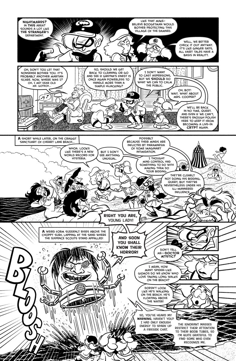 RefrainbowNO1's tweet image. The Sixpence Scouts face off against a long-forgotten King of Nightmares on their home turf in this latest comic!
(Art and letters by @RachelOrdwayArt)