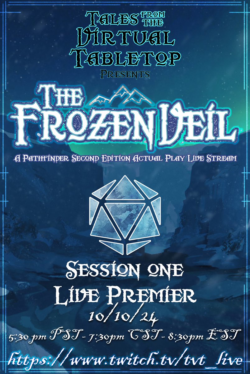 TftVTofficial's tweet photo. We've still got two whole character reveals to go BUT that's not all the surprises we've got in store! There's just one week until the first ever session of The Frozen Veil, but you can expect a surprise from us everyday leading up to it!

Stay tuned❄️
#pathfinder2e #TTRPGs https://t.co/aMpTW6MeUQ