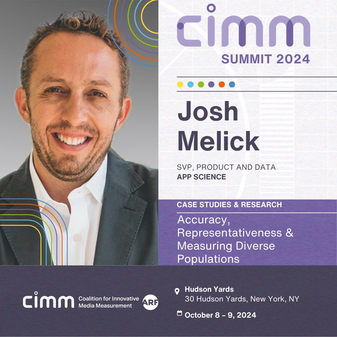 Are you attending the CIMM Summit in New York next week?
 
🗓️ On October 8, our SVP of Product and Data, Josh Melick, will be there to delve further into measurement and analytics around diverse audiences, and to share examples of advanced audience measurement approaches.