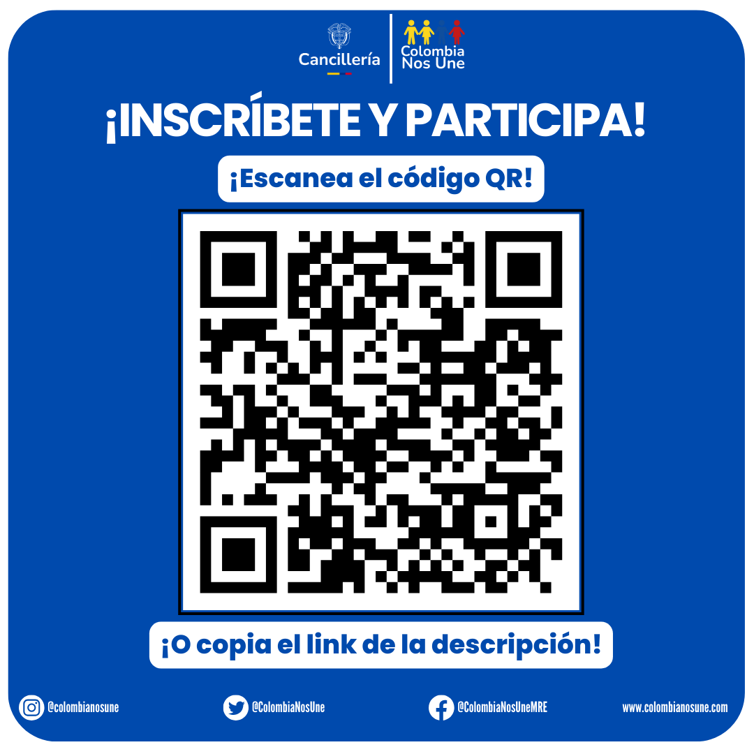 ColombiaNosUne's tweet photo. Si eres colombiano en el exterior, migrante regular o retornado, inscríbete en la Mesa Nacional de la Sociedad Civil para las Migraciones:
👉Escanea el código QR o ingresa aquí:
🔗https://t.co/MjOMfvYlQU
Mas info: https://t.co/PjxD5qVHhm
#Inscripción #MNSCM #Retornados https://t.co/BprAThk8Js