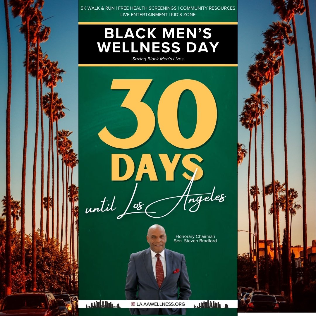 I’m thrilled to be this year’s Honorary Chair of the Black Men’s Wellness Day in Los Angeles. This event plays a key role in improving health outcomes in the African American community. Participate in free health screenings, volunteer or spread the word! LAaawellness.org