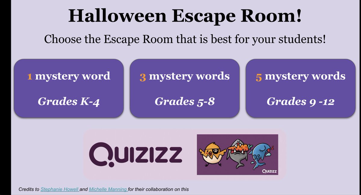 Kyle Niemis (@kyleniemis) on Twitter photo This Halloween Escape Room (all the work is done) using any <a href="/quizizz/">Quizizz (now Wayground)</a> Quiz, was one of my top resources of 2022/23 so had to be sure to share again this year! 😀
I hope this can once again be fun and helpful during this Halloween season! 😎
docs.google.com/presentation/d…
#edtech This Halloween Escape Room (all the work is done) using any <a href="/quizizz/">Quizizz (now Wayground)</a> Quiz, was one of my top resources of 2022/23 so had to be sure to share again this year! 😀
I hope this can once again be fun and helpful during this Halloween season! 😎
docs.google.com/presentation/d…
#edtech
