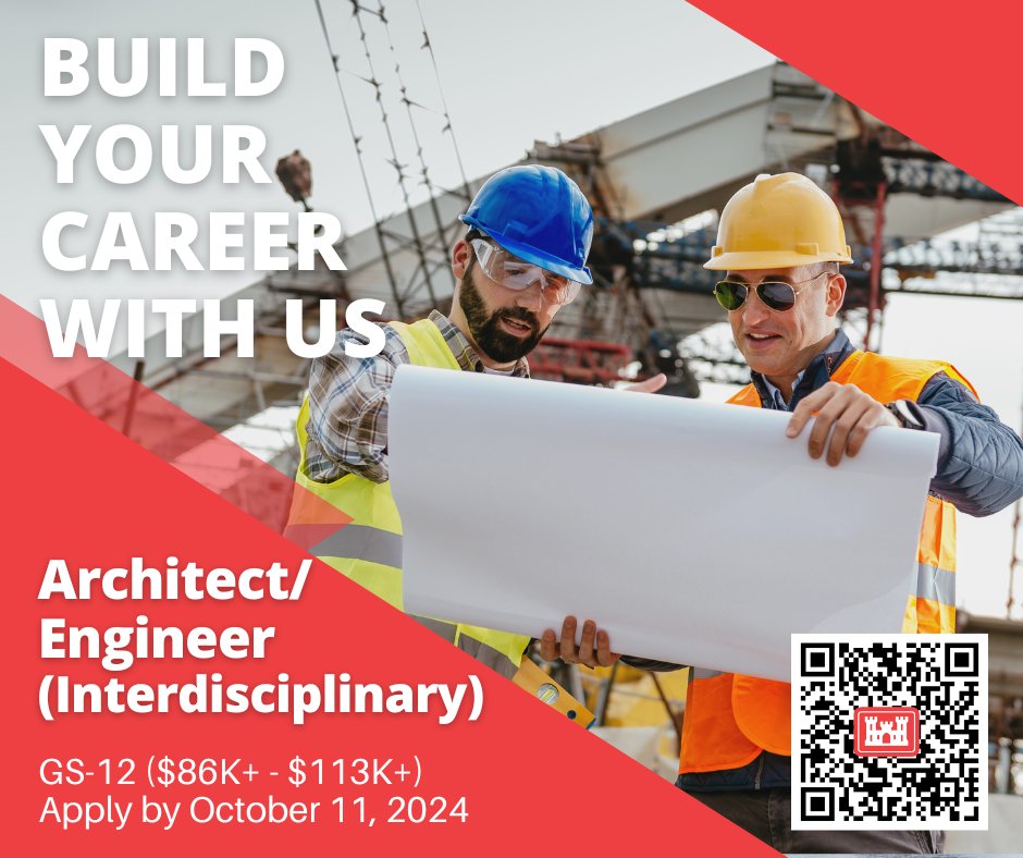 🏗 Build Your Career With Us 🏗

Our Construction Division is looking for Interdisciplinary Architect/Engineers to fill contract administration positions in the Louisville District. 

📆 This opening closes October 11, 2024

🔗 usajobs.gov/job/812066000

#BuildYourCareerWithUs