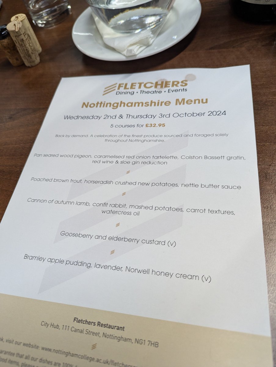 Outrageous value and lovely food tonight at Fletchers the restaurant for Nottingham college. Support them if you can fletchersnottingham.co.uk/restaurant/men…
