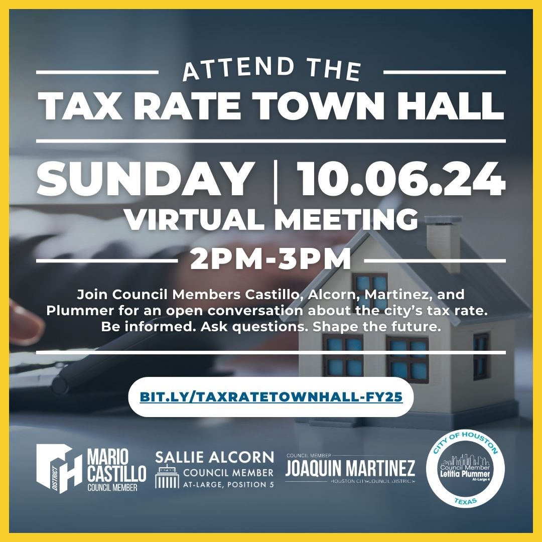 Join myself and Council Members Alcorn, Martinez, and Plummer this Sunday at 2 PM for a virtual town hall on the city’s proposed tax rate! Get the facts, ask your questions, and share your input. RSVP now and be part of the conversation: bit.ly/TaxRateTownHal…