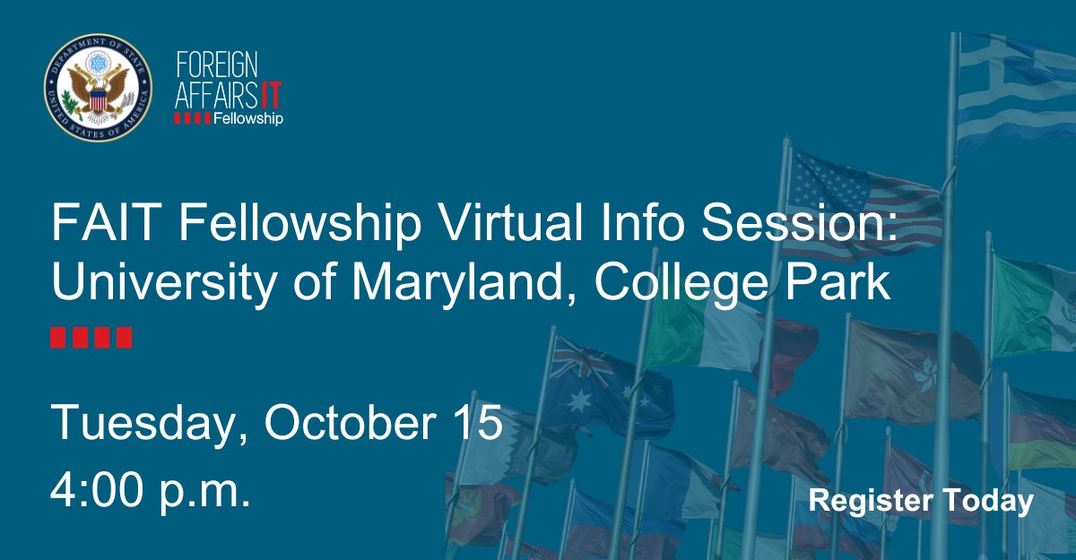 Learn about the FAIT Fellowship, which provides up to $87,000 in academic funding over 2 years, summer internships, prof. dev., and mentorship - leading to a career in Foreign Service as a Diplomatic Technology Officer. 
Register: bigmarker.com/the-washington…