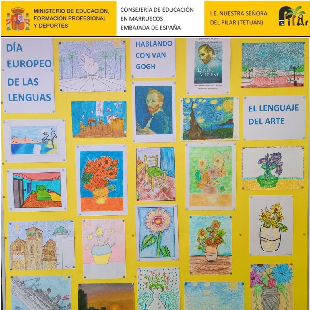 El alumnado de Geografía e Historia conmemora el “Día Europeo de las Lenguas” con  la lengua del arte.   Inspirad@s en la obra de Van Gogh surgió este magnífico trabajo . 👋 Well done!
#europeandayoflanguages
#centrosespañolesmarruecos #accioneducativaexterior
#consejeriaeduc1