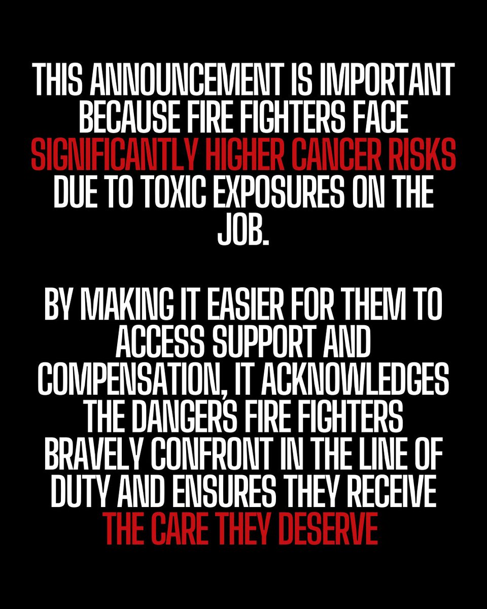 📢 BC NDP Expands WCB Coverage for Fire Fighters!

A big thank you to @BCNDP for committing to expand presumptive WCB coverage for fire fighters facing higher cancer risks due to hazardous exposures on the job. 🎗️🚒

1/2