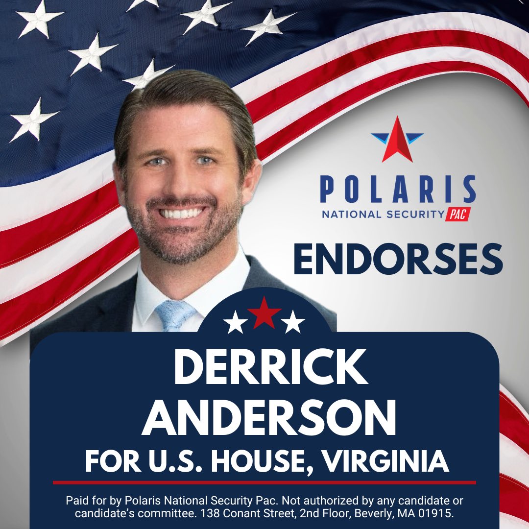 POLARIS National Security PAC (@natsecpac) on Twitter photo POLARIS National Security PAC endorses Derrick Anderson for Virginia’s 7th District!
<a href="/DerrickforVA/">Derrick Anderson</a> deployed in Iraq for 15-months in support of “the Surge” as a U.S. Army Infantry Officer. He also served in the White House on drug policy during President Trump’s Administration. POLARIS National Security PAC endorses Derrick Anderson for Virginia’s 7th District!
<a href="/DerrickforVA/">Derrick Anderson</a> deployed in Iraq for 15-months in support of “the Surge” as a U.S. Army Infantry Officer. He also served in the White House on drug policy during President Trump’s Administration.