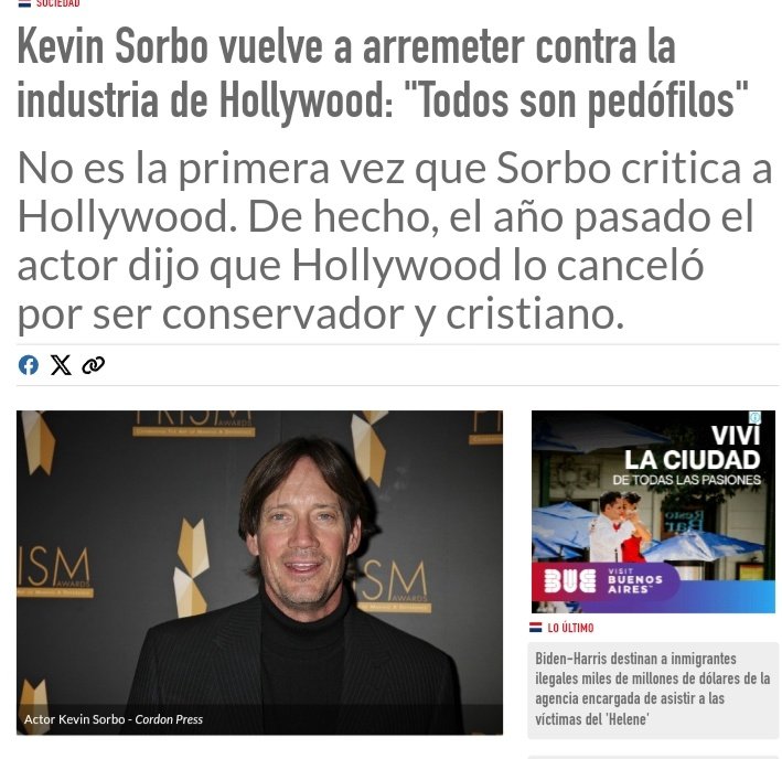 El Actor de cine  'Hércules' Kevin Sorbo

Dice:

Dejé Hollywood 'porque todos son Pedófilos.🎯