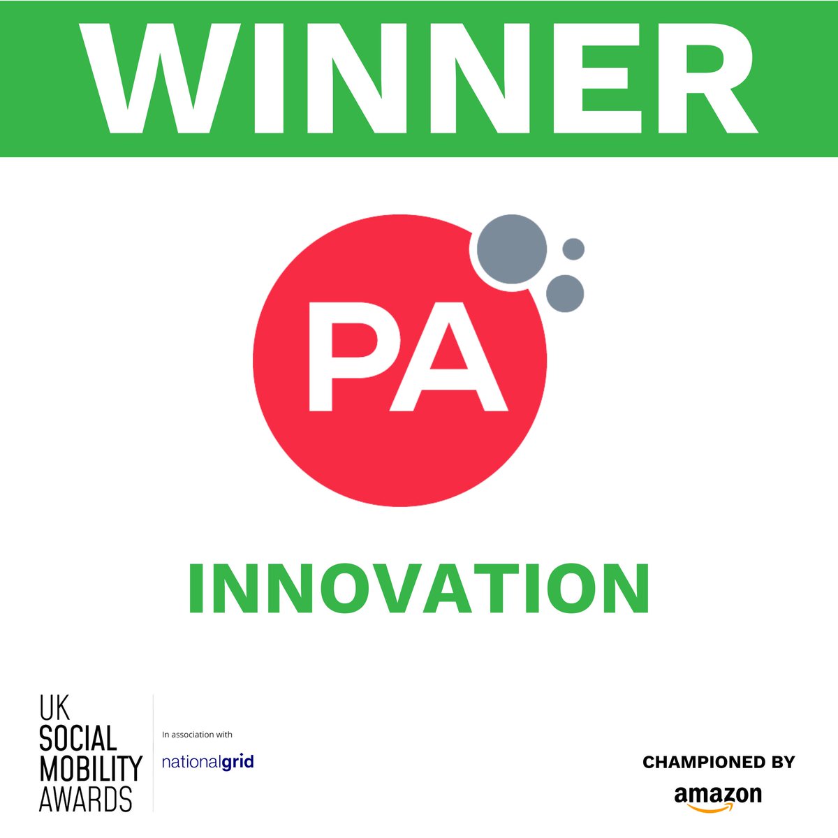 Our winners of the 'Innovation' category, championed by <a href="/amazon/">Amazon</a>, are <a href="/PA_Consulting/">PA Consulting</a>! 

Massive congratulations!