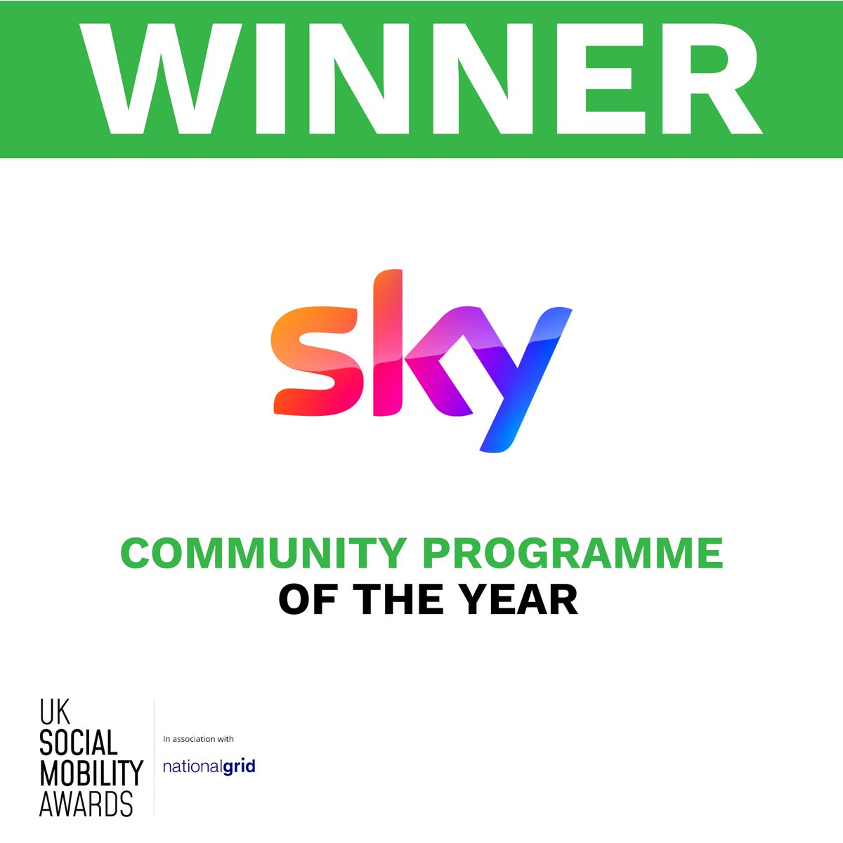Congratulations to <a href="/SkyUK/">Sky</a> who have picked up their second award of the night for 'Community Programme of the Year' 👏