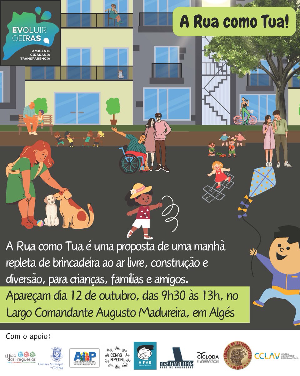 𝐄𝐯𝐨𝐥𝐮𝐢𝐫 𝐎𝐞𝐢𝐫𝐚𝐬 𝐨𝐫𝐠𝐚𝐧𝐢𝐳𝐚 𝐀𝐭𝐢𝐯𝐢𝐝𝐚𝐝𝐞 𝐀 𝐑𝐮𝐚 𝐜𝐨𝐦𝐨 𝐓𝐮𝐚
Venha em família e com amigos passar uma manhã divertida, no Largo Comandante Augusto Madureira, em Algés, a 𝟏𝟐 𝐝𝐞 𝐨𝐮𝐭𝐮𝐛𝐫𝐨, das 9h30 às 13h.