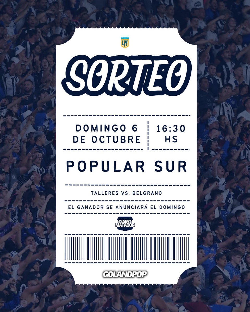 💥🔵⚪️ ¡SORTEO MATADOR! Participá y ganate una entrada a la POPULAR para alentar a #Talleres ante Belgrano por la LPF.

✅ Seguí a <a href="/golandpop/">GOLANDPOP 📻</a> &amp; <a href="/diariomatador/">Diario Matador</a> 
🔄 Dale RT a la publicación

🎫 ¡El ganador/a se dará a conocerá este domingo después del mediodía!