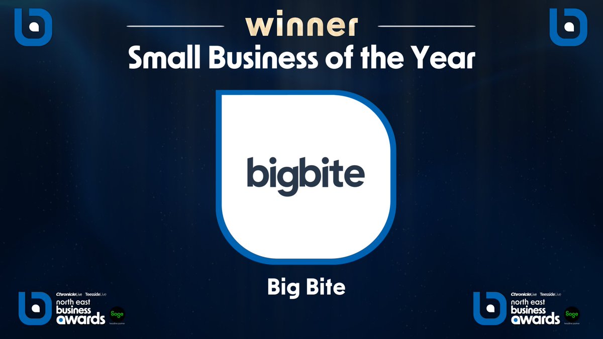 North East Business Awards (@nebizawards) on Twitter photo Moving on now to the Small Business of the Year award, and our finalists are:
 
~ <a href="/Luminous_XR/">LUMINOUS</a>
~ <a href="/hospiping/">hospiping</a>
~ <a href="/BigBite/">Big Bite</a>
  
Our award winner for 2024 is… Big Bite 
 
#NEBizAwards Moving on now to the Small Business of the Year award, and our finalists are:
 
~ <a href="/Luminous_XR/">LUMINOUS</a>
~ <a href="/hospiping/">hospiping</a>
~ <a href="/BigBite/">Big Bite</a>
  
Our award winner for 2024 is… Big Bite 
 
#NEBizAwards