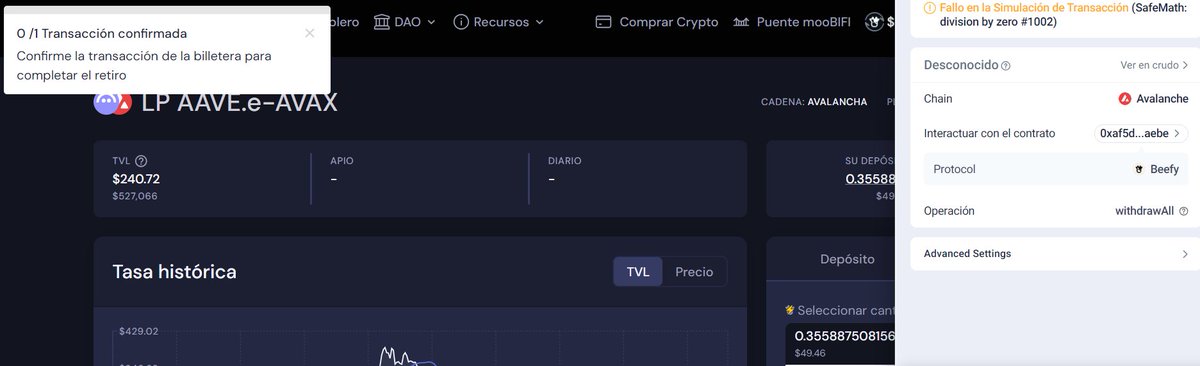 Candiruso's tweet photo. @beefyfinance Hola, no puedo deshacer un pool de AAVE-AVAX que hice hace varios años en la red de avalanche por que da fallo la transacion. https://t.co/ihmDI7jLoV