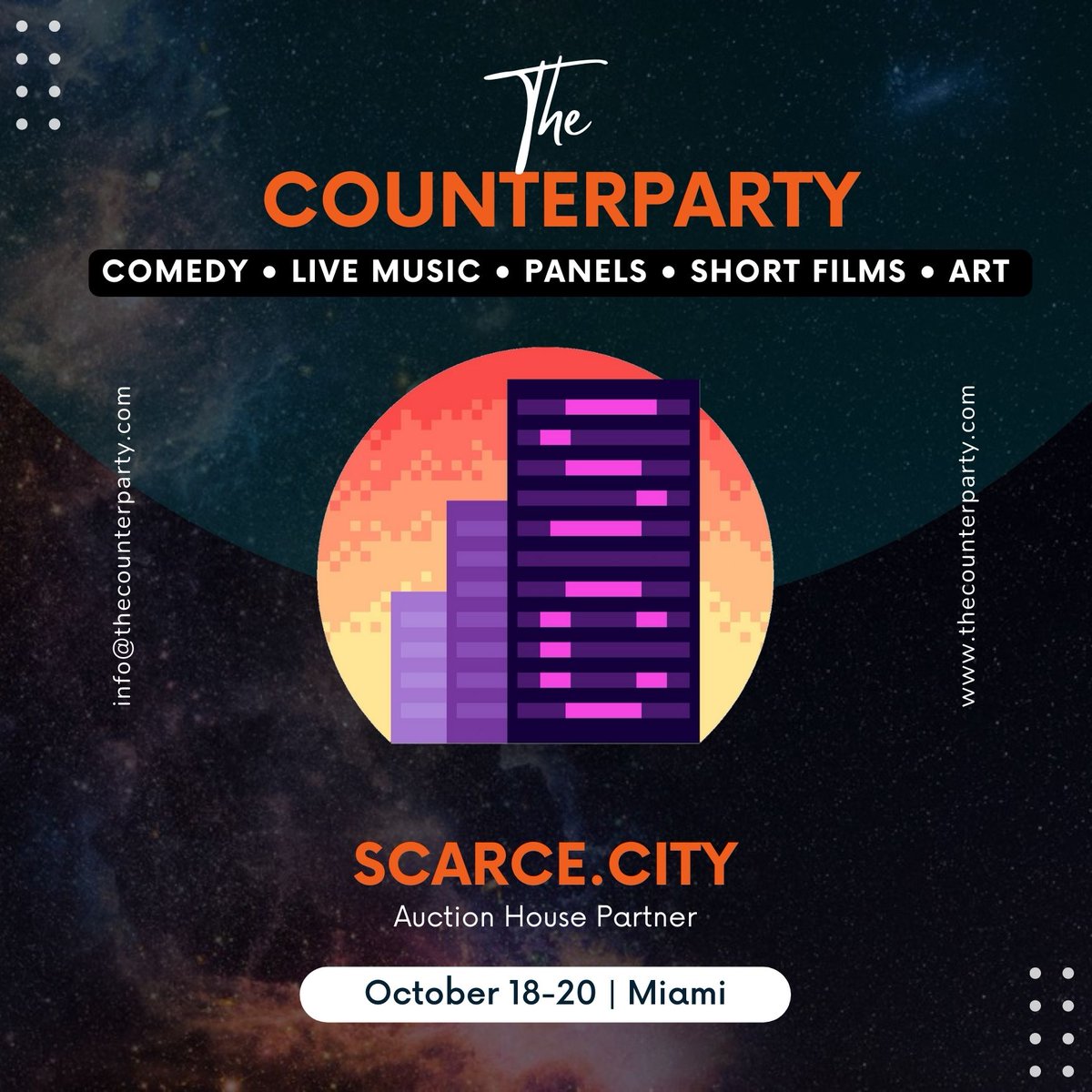 🚨 Call for <a href="/CounterpartyXCP/">Counterparty</a>  Submissions! 🚨

I am throwing The CounterParty, an event for freedom and art lovers happening October 18-19 in Miami, and we’re inviting artists to showcase their work for a Counterparty auction with <a href="/scarcedotcity/">Scarce.City</a> !  

🔹 Physical Art: Artists must