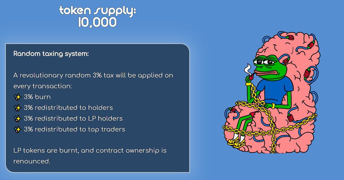 $PEPEAU is a deflationary farmable BSC asset with 10,000 tokens, launching at $0.002 tonight. No tax on buys. Random 3% sell tax.  

pepeau.org
t.me/meetpepeau 

#Binance #BSC #BSCGems #DeFi #Crypto #Pepe #PepeCoin #BSCGemsAlert #Lowcap #memecoin #ETH $pepe